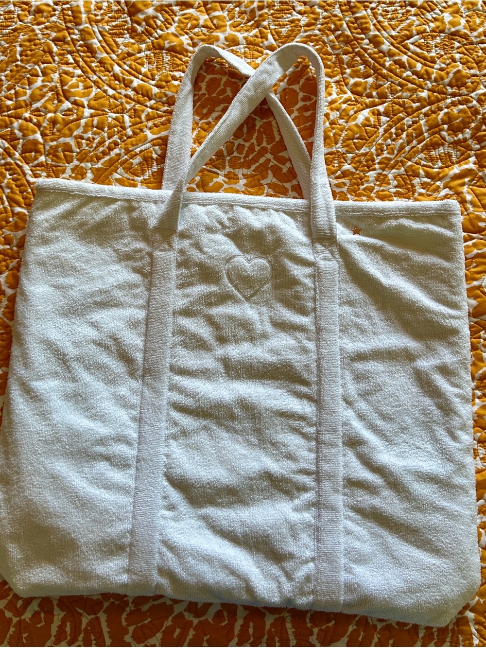 Jocelyn Terry Cloth Tote Bag with Heart Detail